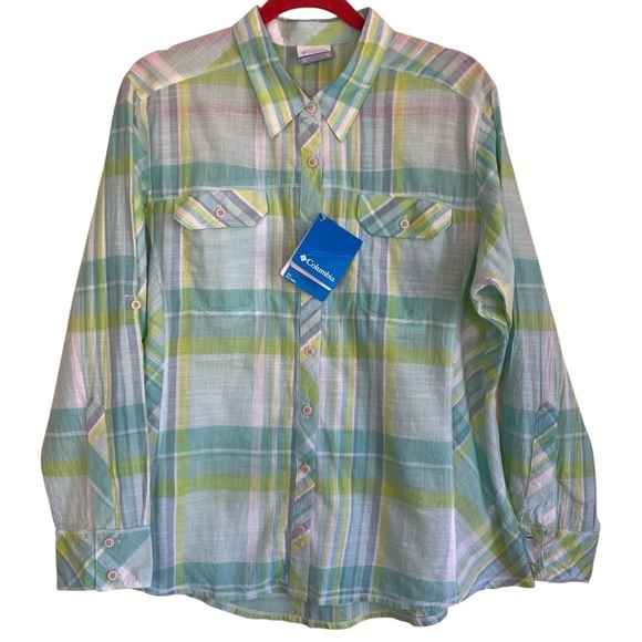 Columbia Camp Henry Shirt Tippet Plaid Roll-up Sleeve Casual Gauzy Hiking NWT 1X - Picture 2 of 16
